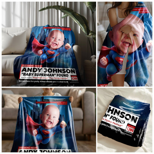 Personalized CNN Superhero Baby Blanket – Custom Name, Quote & Funny News Style